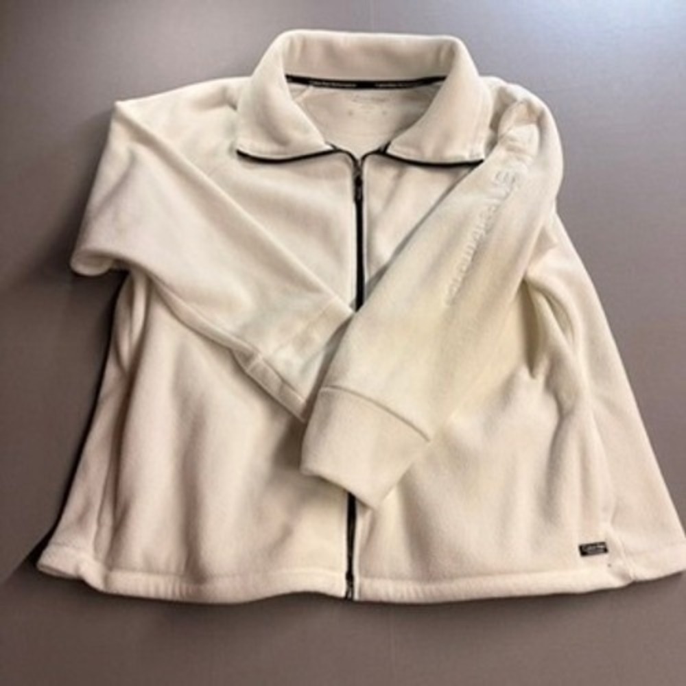 Calvin Klein Performance Womens 3X White Fleece Full Zip Jacket Logo Sleeve